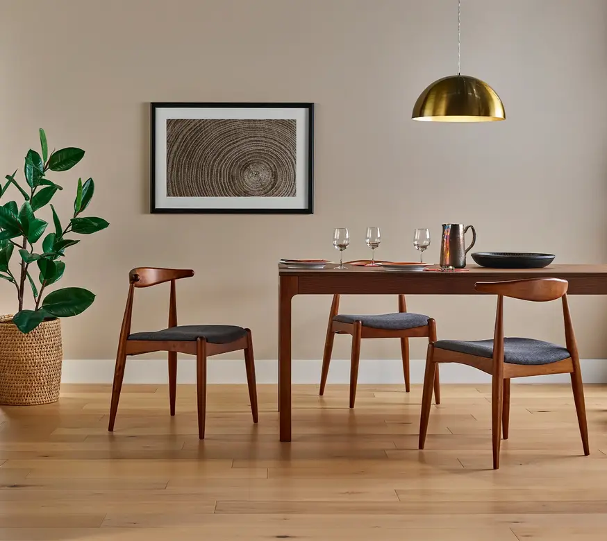 light hardwood flooring in dining room
