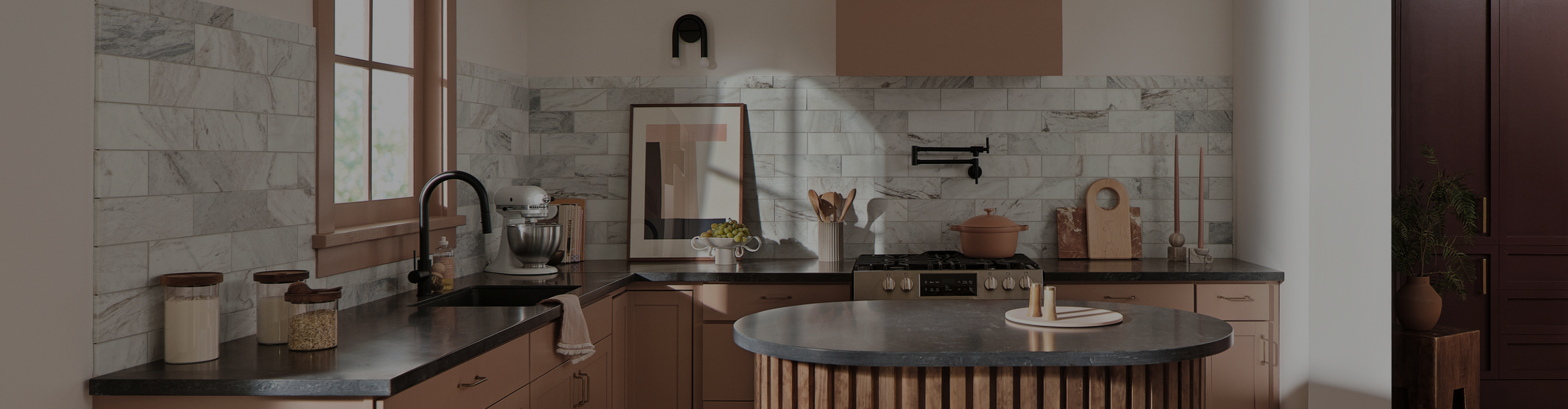 Gray and white tile backsplash in Kenosha, WI