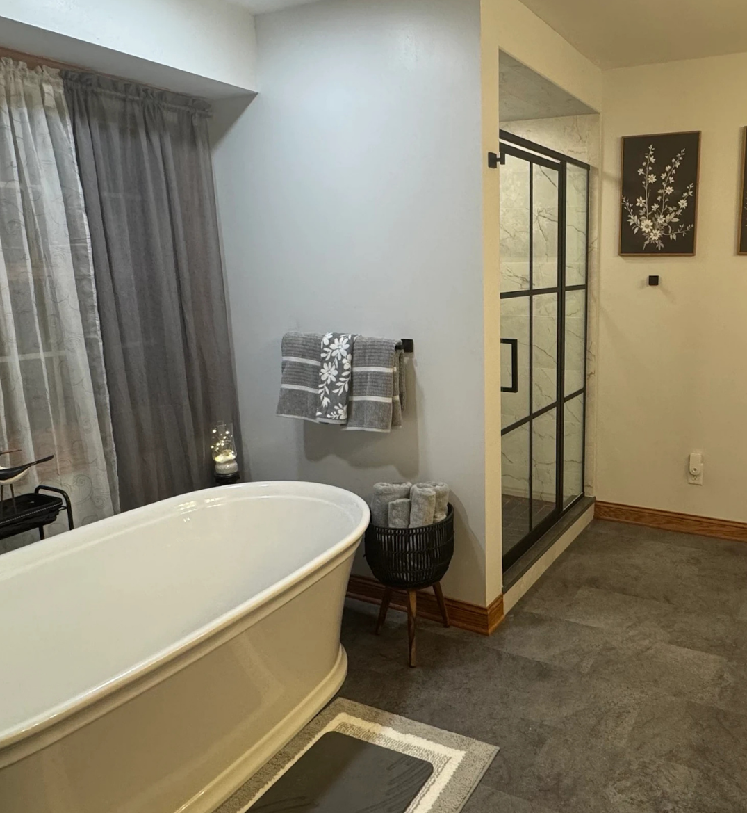 Custom bathroom remodel with free standing tub and walk-in shower