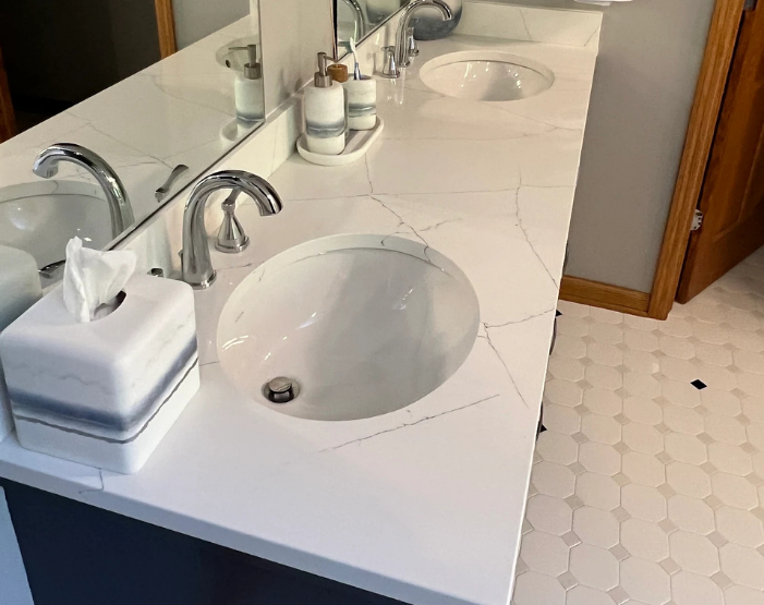 quartz countertop on a bathroom vanity in Kenosha, WI