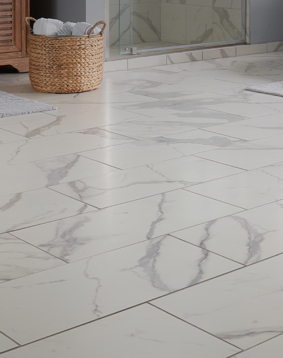 Installed tile flooring in bathroom 